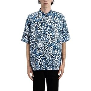 The Kooples Shirt Mens Medium Teal Leopard Animal Print Short Sleeve Button Up